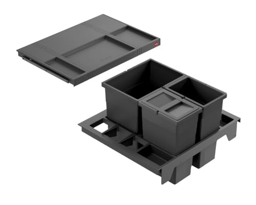 Hailo Separato K Küchen-Abfalleimer | 3-fach Mülltrennungssystem für Einbauküchen | 34 Ltr Gesamtvolumen | Robuster dunkelgrauer Kunststoff | Für Schränke ab 60 cm Breite | Integrierter Deckel von Hailo