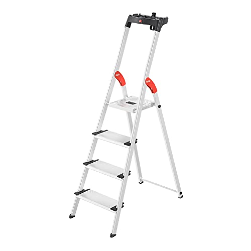 Hailo Stehleiter ComfortLine, 4 XXL-Stufen bis 150 kg, kleine Leiter aus Aluminium mit Ablage & tiefer Standfläche, klappbare Aluleiter rostfrei, Silber, Aktuelles Modell L80, Made in Germany von Hailo