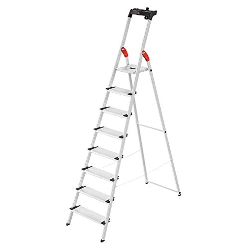 Hailo Stehleiter ComfortLine, 8 XXL-Stufen bis 150 kg, große Leiter aus Aluminium mit Ablage & tiefer Standfläche, klappbare Aluleiter rostfrei, Silber, Aktuelles Modell L80, Made in Germany von Hailo