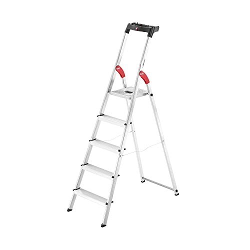 Hailo Stehleiter StandardLine 5 Stufen, belastbar bis 150 kg, mittelgroße Leiter aus Aluminium mit Ablage & Stabiler Holmführung, klappbare Aluleiter rostfrei, Aktuelles Modell L60, Made in Germany von Hailo