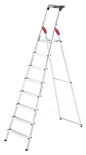 Hailo Stehleiter StandardLine 8 Stufen, belastbar bis 150 kg, große Leiter aus Aluminium mit Ablage & Stabiler Holmführung, klappbare Aluleiter rostfrei, Silber, Aktuelles Modell L60, Made in Germany von Hailo