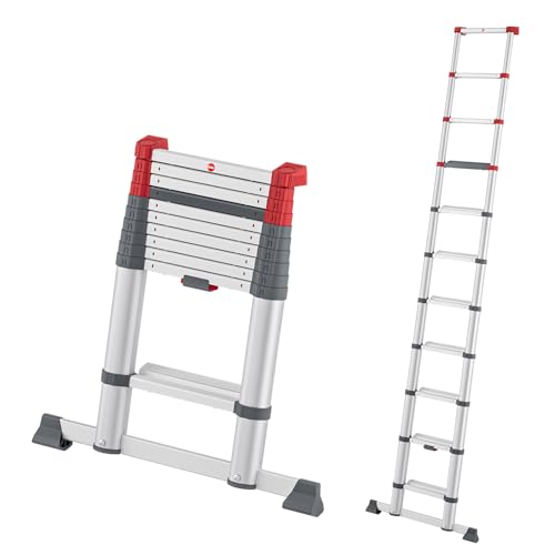 Hailo T100 FlexLine Sicherheits-Teleskopleiter - ausziehbare Leiter aus Aluminium mit bis zu 11 Stufen - max. Arbeitshöhe bis 420 cm - belastbar bis 150 kg - Silber von Hailo