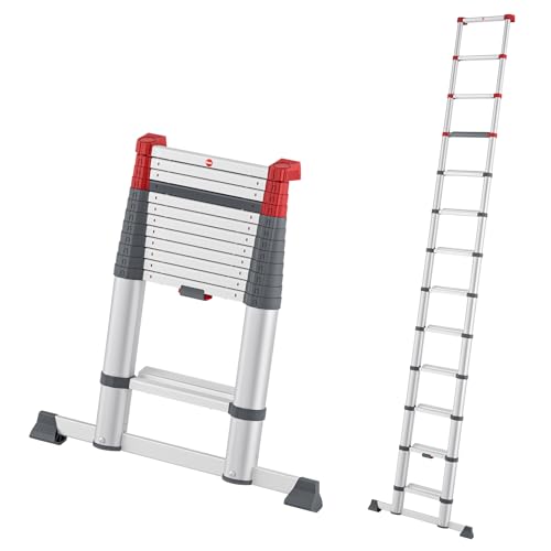 Hailo T100 FlexLine Sicherheits-Teleskopleiter - ausziehbare Leiter aus Aluminium mit bis zu 13 Stufen - max. Arbeitshöhe bis 470 cm - belastbar bis 150 kg - Silber von Hailo