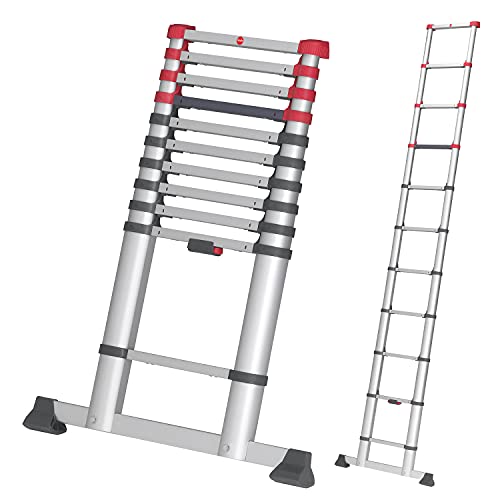 Hailo T80 FlexLine Alu Sicherheits-Teleskopleiter - ausziehbare Anlegeleiter mit 11 Sprossen - Arbeitshöhe bis 397 cm - Gewicht 10,7 kg - Silber von Hailo