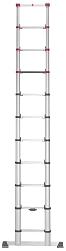 Hailo Teleskopleiter FlexLine, 1x11 Sprossen bis 150 kg, rostfreie Alu Leiter bis 3,22 m Leiterhöhe einstellbar, Silber, platzsparend zu Verstauen, Aktuelles Modell T80 von Hailo