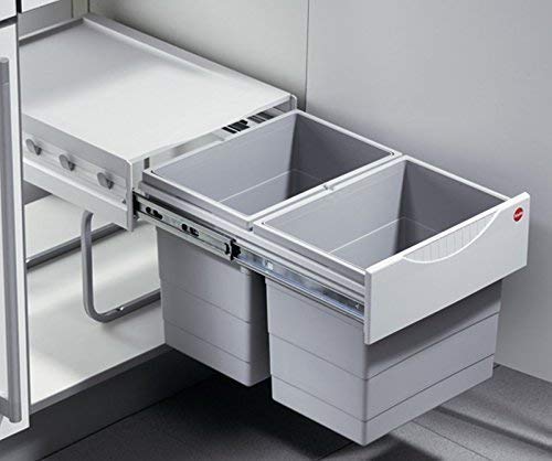 Hailo Abfallsammler 364112 | Raumspar-Tandem 2 x 18 Liter | Einbau Abfallsammler ab 40 cm Schrankbreite | Hellgrau von Hailo