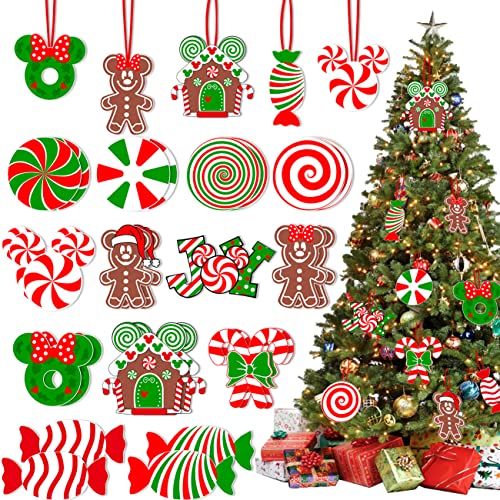 Weihnachtsbaumschmuck, Weihnachts-Lutscher, Zuckerstange, Ornamente, Papierkarten, hängende Mick-ey Maus, Lebkuchen, Weihnachtsdekoration für Pfefferminz-Weihnachtsbaumschmuck, 26 Stück von Haimimall
