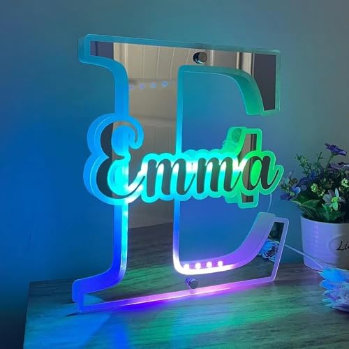 Personalisierter Spiegel mit individuellem Namen, LED-Spiegel, beleuchteter Buchstabe, personalisierter Anfangsnamen-Spiegel, Neonschild, Wanddekoration (20 cm) von Hainadian