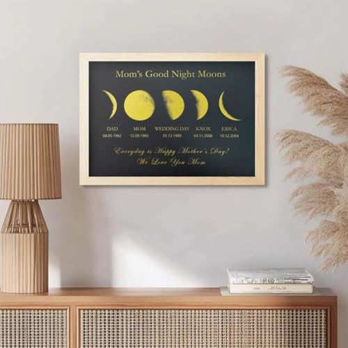 Personalisiertes Mondphasen-Schild, individuelle Mondphasenschild, personalisierte Wanddekoration, Mondphasenrahmen für Geburtstag, Mutter, Vater, Mondphase mit Datum (Holz, A3 (29,7 x 42 cm) von Hainadian