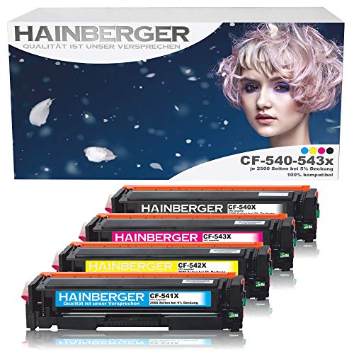 4er Pack Hainberger® Toner Kompatibel zu HP CF540X CF541XCF542X CF543X für Color Laserjet Pro M-280nw M-281fdn M-281fdw M-254nw M-254dw cf540x cf541x cf542x cf543x - 203X von Hainberger