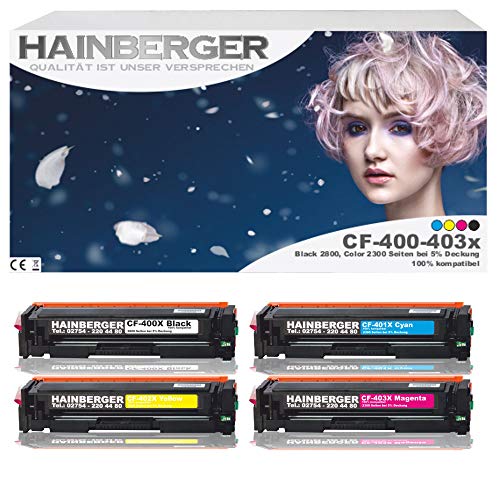 Hainberger 4X Toner für HP Color Laserjet Pro M252dw Pro 200 M252n Farblaserdrucker kompatibel zu CF-400X CF-401X CF-402X CF-403X, Schwarz 2.800 Seiten, Color je 2.300 Seiten von Hainberger