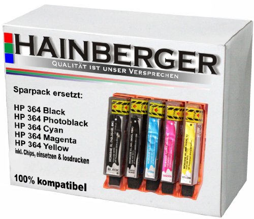 Hainberger 5 XXL Patronen für HP 364 XXL inkl. Chip und Füllstandsanzeige von Hainberger