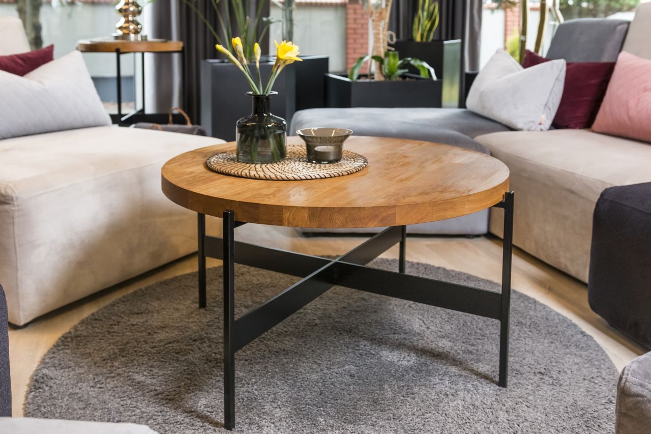 Couchtisch Beistelltisch Sofatisch Table Wohnzimmer Tisch Metall Holz ø 84 cm von Hainser