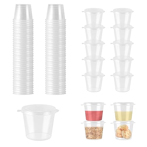 100 Stücke Transparenter Mini-Plastikbecher Aufbewahrungsdosen, Kleine Dosen mit Deckel Plastik, Zutaten mit Deckel Mini Camping Plastik Dosen Set für Soßen Dips und Gefrierdosen Dose Containers von Hainue