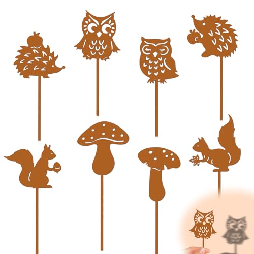 Hainue 8er Rost Deko für Garten Draußen,25cm Gartendeko Rostoptik mit Igel Eule Pilze Eichhörnchen,Beidseitig Roststecker Metall für Garten, Balkon & Terrasse Hainue 8er Rost Deko für Garten Draußen,25cm Gartendeko Rostoptik mit Igel Eule Pilze Eichhörnchen,Beidseitig Roststecker Metall für Garten, Balkon & Terrasse von Hainue