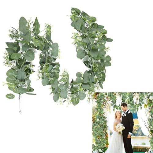 Eukalyptus Girlande, 180CM Künstliche Blätter Ranken Grüne Girlande Hängende Pflanzen für Bauernhaus Tischdekoration Hochzeit Bogen Hintergrunddekoration Mittelstück Hängepflanzen von Hainue