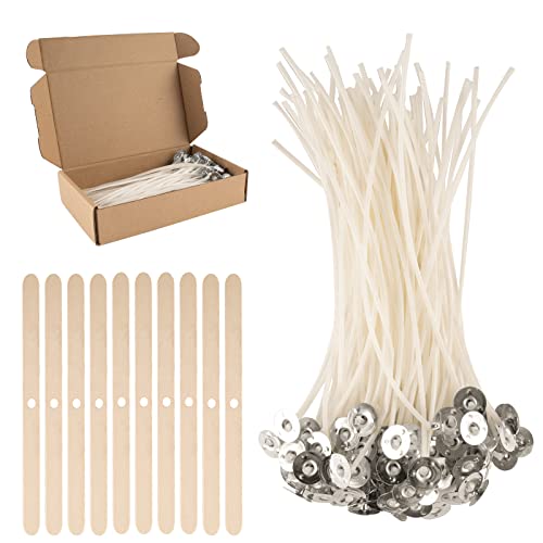 Hainue Kerzendocht Set,100 Stück Kerzendochte für Kerzen,15cm Dochte für Kerzen mit 5 Stück Dochthalter, Cotton Candle Wick,Kerzen Docht Set für Die Kerzenherstellung,Kerzen Gießen,Kerze DIY von Hainue