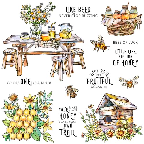 Haione Bee Esstisch Blumen Transparente Stempel für DIY Scrapbooking Kartenherstellung Fotoalbum Silikon Stempel Dichtungen für Journals Deko von Haione