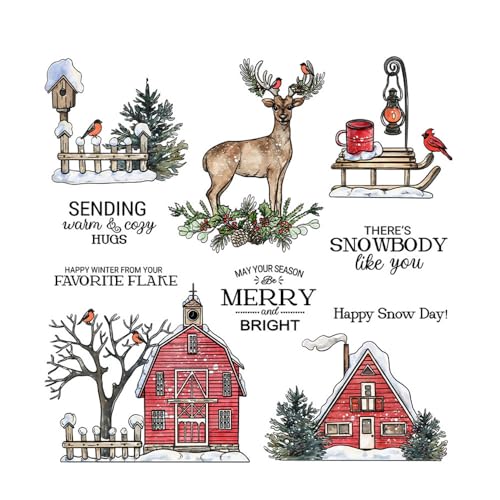 Haione Winter House Elks Christmas Clear Stamps for DIY Scrapbooking Card Making Photo Album Silicone Stamps Seals for Journals Decorative von Haione