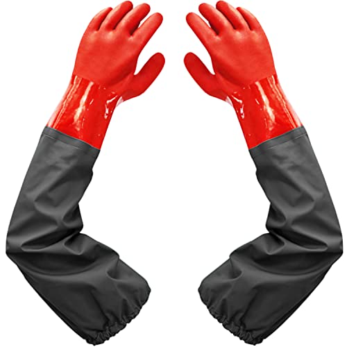 Haiou 66cm Handschuhe Wasserdicht Lange Gummihandschuhe Teichhandschuhe Wasserdicht Beständig Gegen Saure und Alkalische Lösungen für Frauen (Größen-Mittel) von Haiou