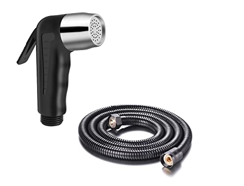 Schwarzer Kunststoff Klein Kompakt Bidet Dusche Shattaf Sprayer mit schwarzem Schlauch 2m Stoffwindelsprüher Badezimmer Handheld Bidet Toilette Edelstahl Wasserhahn Spray Shattaf Toilette Reinigung von Hairstore