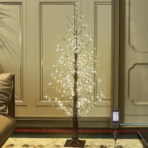 Hairui beleuchteter braun Baum mit 450 LED Fairy Lights 4FT, alpiner Baum mit Lichtern Plug in für Indoor Outdoor Winter Home Weihnachtsferien Dekoration von Hairui