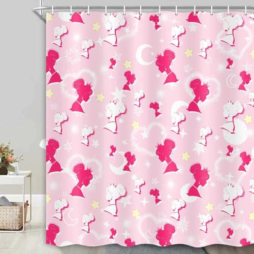 Hajmsug Duschvorhang-Set, Prinzessinnen-Silhouette, modern, minimalistisch, ästhetisch, Stoff, Märchen, Krone, Stern, Mond, Herz, Muster, groovig, Teenager, Mädchen, wasserdicht, 180 x 180 cm, Rosa Hajmsug Duschvorhang-Set, Prinzessinnen-Silhouette, modern, minimalistisch, ästhetisch, Stoff, Märchen, Krone, Stern, Mond, Herz, Muster, groovig, Teenager, Mädchen, wasserdicht, 180 x 180 cm, Rosa von Hajmsug