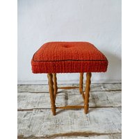 50Er Roter Kleiner Stuhl, Hocker, Mid Century Vintage Pouffe, Fußhocker, Kostenloser Versand von HajniVintage