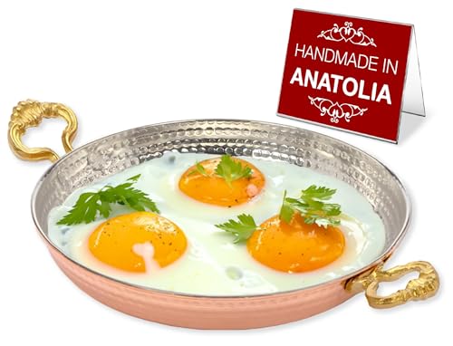 Hakan Runde Kupfer-Kochpfanne - Traditioneller Osmanischer Stil, Handgefertigte Bratpfanne, Authentisches Design, Kochgeschirr, Gehämmertes Sahan für Türkisches Ei von Hakan