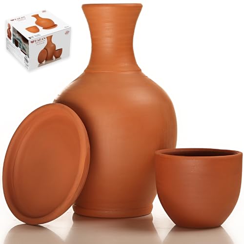 Terracotta Mud Jugs with Mug, Clay Water Pitcher with Cup, Earthen Water Carafe Set, Pottery Jar for Drinking Water, 74 oz von Hakan