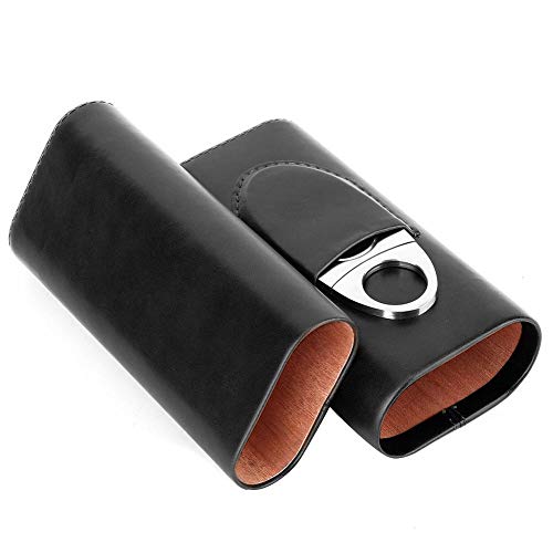 Hakeeta Leder Zeder Zigarren Humidor, Mini Qualität Leder Zigarren Box, Mini Portable, Portable, 3PCS Zeder, leicht zu tragen, für die Reise, 2 Farben, mit Zigarrenschneider(Schwarz) von Hakeeta