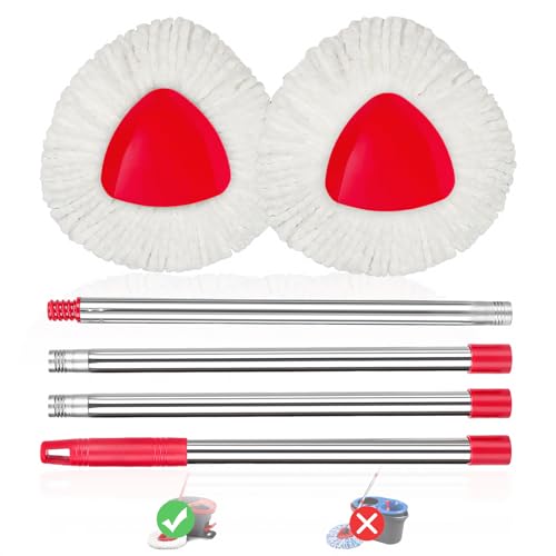 Adaptedfor O-CEDA EasyWring Mikrofaser-Wischmopp-Ersatz-Set – Verstellbarer Griff, Baser, Spin Mop Kopf, 2 Mikrofaser-Mopp-Nachfüllungen, 1 dreieckiger Moppkopfbezug und 76,2–147,3 cm Moppgriff-Set von Hakfhsd