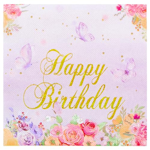 Servietten Geburtstag 40Stück, Servietten Kindergeburtstag mit Schmetterling Bunt Blumen Happy Birthday für Mädchen Kinder 1. Geburtstag Tisch Dekoration Rosa Geburtstagsservietten Party Tischdeko von Hakiwina