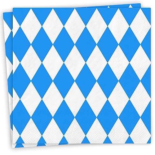 Hakiwina 80Stück Oktoberfest Servietten, Oktoberfest Bayrische Deko Bayern Tischdeko Blau Weiß Oktoberfestdeko für Bierzelten Bier Festival München Bayernraute Bayerische Tisch Dekoration 33x33cm von Hakiwina