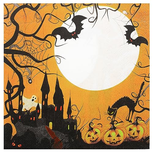 Halloween Servietten 40 Stück, Hakiwina Halloween Tischdeko für Halloween Party Supplies Papierserviette Einweg Napkins mit Kürbis Fledermaus Spinne Gruselig Happy Halloween Tisch Dekorationen von Hakiwina