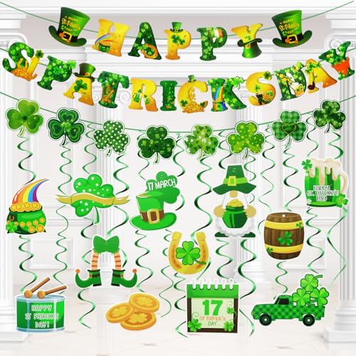 St. Patrick's Day Deko, Happy St. Patrick's Day und Kleeblatt, Glücksbringer Irische Flagge Dekoration Tischdekoration für Zuhause Innen Außenbereich Partyzubehör von Hakiwina