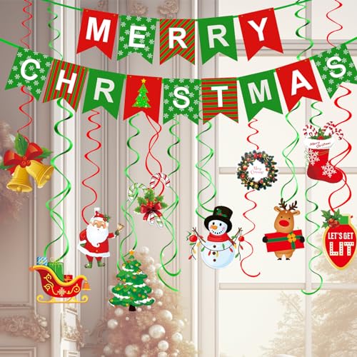 Weihnachten Deko, 25PCS Weihnachts Dekoration Banner Decke Hängende Folie Swirl Papier Dekoration Weihnachtsbaum Rentier Schneemann Weihnachtsmann Rot Grün Weihnachten Draußen Innen Partyzubehör von Hakiwina