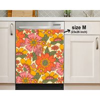 Handgezeichnete Groovy Floral Retro Blumen Küche Geschirrspüler Abdeckung, Magnet Aufkleber, Housewarming Geschenke, Küchen Dekor von HakkiAsanStudio