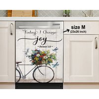 Heute Wähle Ich Joy Dishwasher Magnet Aufkleber, Libelle Blume Fahrrad Spülmaschine Abdeckung, Housewarming-Geschenke, Küchendekor, Geschenk Für Mama von HakkiAsanStudio