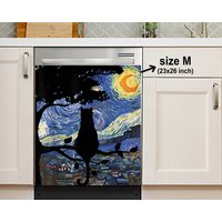 Katze Sternennacht, Van Gogh, Kunst, Lustige Spülmaschine Abdeckung, Magnet Aufkleber, Housewarminggeschenke, Küchendekor von HakkiAsanStudio