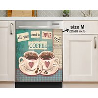 Liebe Und Kaffee Küche Geschirrspüler Magnet Abdeckung, Aufkleber, Housewarming Geschenke, Dekor, Geschenk Für Mutter Von Tochter von HakkiAsanStudio