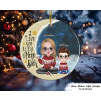 Oma Opa Und Enkelkinder Auf Mond-Ich Liebe Dich Bis Zum Mond & Zurück-Personalisierte Keramikverzierung, Weihnachtsgeschenk Für Enkelin-Enkel von HakkiAsanStudio