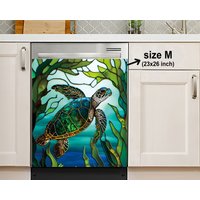 Sea Life Schildkröte Buntglas Magnet Spülmaschinen Abdeckung Küche Dekor, Abdeckung, Aufkleber, Housewarming Geschenke, Küchen Decor von HakkiAsanStudio