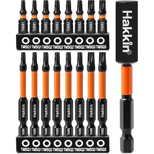 17 Stück 8 Punkt Torx Schraubendreher Bits Set SQ1,SQ2,SQ3 Doppel Vierkant Stern Bit Set 25+60mm, Hakkin Hex Schaft Magnetisch Double Square Drive Set S2 Stahl 1/4 Spezial Bitsatz für Akkuschrauber von Hakkin