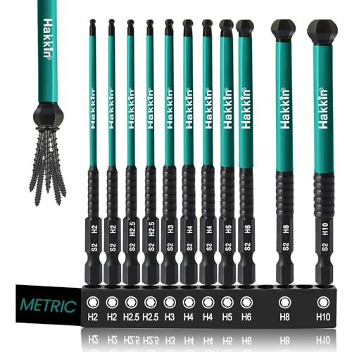 Hakkin 100 mm 11 Stück Kugelkopf Sechskant Schraubendreher Ball End Hex Bit Set Lang 1/4" S2 Magnetischen Schraubenzieher Hex Innensechskant Satz für Akkuschrauber H2/H2,5/H3/H4x2/H5/H6/H8/H10 von Hakkin