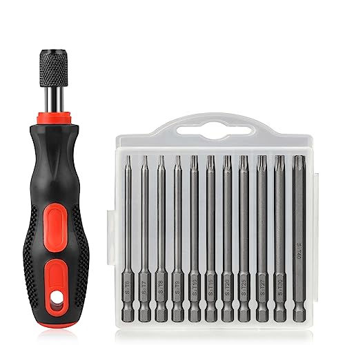 Hakkin 12 Stück T20/T25 Torx Schraubendreher Set T6-T40 75mm Lange Bits Magnetisch 1/4 Zoll Sechskant Schaft Torx Bit Set mit Griff Elektrische Schraubendreher Werkzeuge von Hakkin