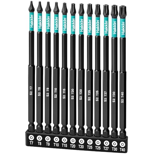 Hakkin 150 mm Torx Bit Set Lang 12 Stück Bitsatz für Akkuschrauber 1/4" S2 torx schlüsselsatz Lange Bits Set mit Loch Torx Langer Schraubendreher Set Bitsatz Lang T7,T8,T9,T10,T15,T20,T25,T27,T30,T40 von Hakkin