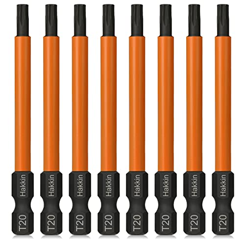 Hakkin 8 Stück T20 Torx Schraubendreher Bits Set, 75mm Lang 1/4" Magnetischer Schraubenzieher S2 Stahl Schlagschrauber Bohrer Screwdriver Set fur T-Profil Schrauben,Bohrhammer, Akkuschrauber von Hakkin