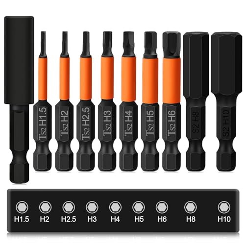 Hakkin 9 Stück Hex Bits Set Lang 50mm Sechskant Schlagschrauber Schraubenzieher Set Magnetische S2 1/4" Hexagon Innensechskant Schraubendreher Bitsatz mit Bithalter(H1,5/H2/H2,5/H3/H4/H5/H6/H8/H10) von Hakkin