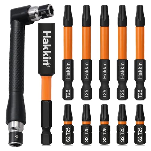 TX25 Bit Set Lang Set Bit Verlängerung Hakkin 10 Stück Schraubendreher Bitsatz für Akkuschrauber 25+60mm Magnetische 1/4" Sechskantschaft Torx Set S2 Stahl Sechskant Schraubendreher von Hakkin